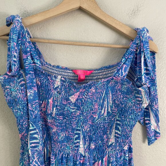 Lilly Pulitzer Womens XL Kailua Smocked Dress Blue Sleeveless - Picture 13 of 15